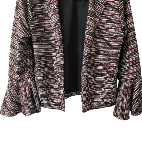 Zink London Retro 100% Woolen Jacket Large Textured Bell Sleeve Open Front Red - Picture 3 of 15